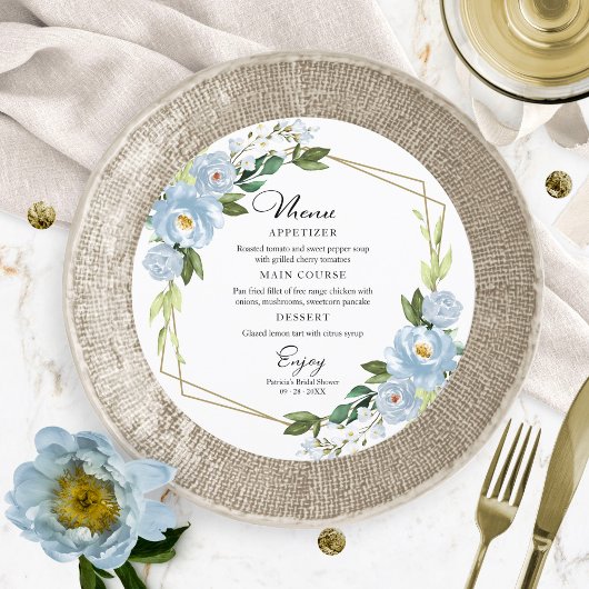 Menu Stusty Blue Geometric Vrijgezellenfeest Round Kaart