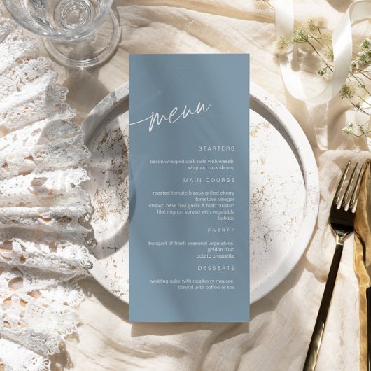 Menu Stusty Blue Minimalist Wedding