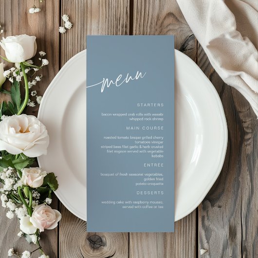 Menu Stusty Blue Minimalist Wedding