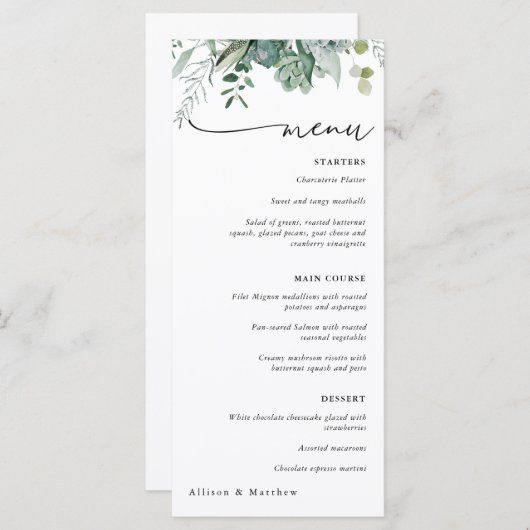 Menu Succulent en Eucalyptus Greenery Wedding (Voorkant / Achterkant)