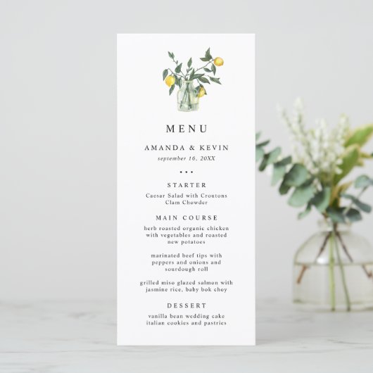 Menu Summer Lemon Arrangement Wedding (Staand voorkant)