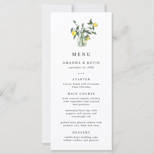 Menu Summer Lemon Arrangement Wedding (Voorkant)
