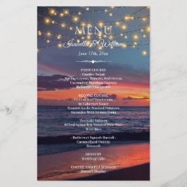 Menu Sunset Beach String Lights Summer Wedding