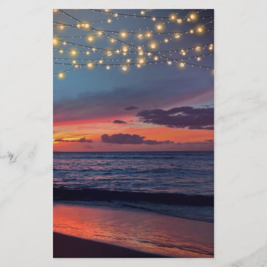 Menu Sunset Beach String Lights Summer Wedding (Achterkant)