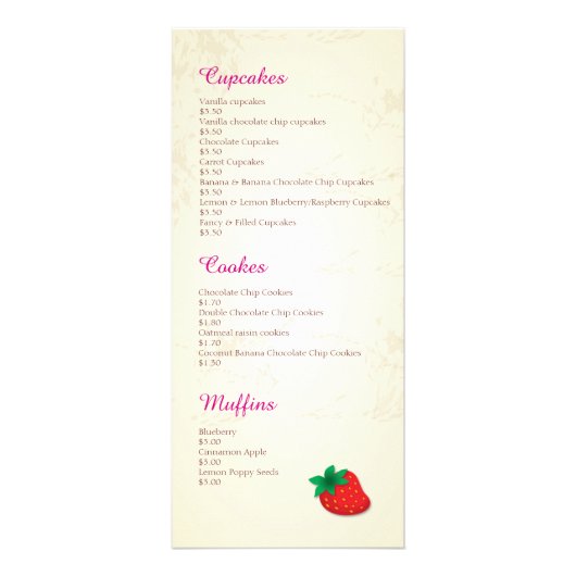 Menu Sweet Bakery (Achterkant)