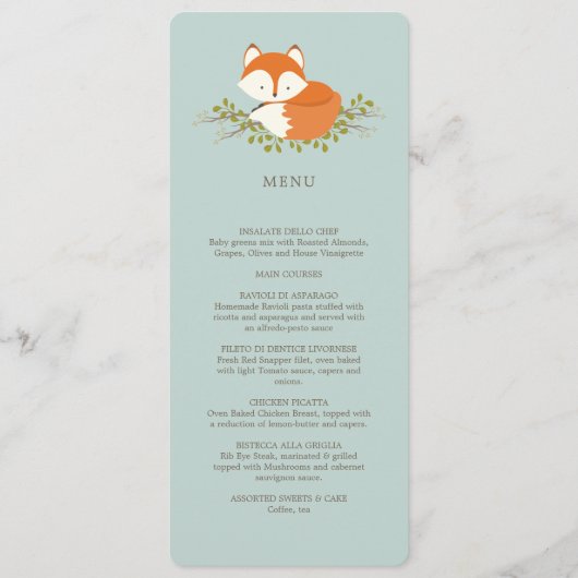 Menu Sweet Woodland Fox Event (Voorkant)