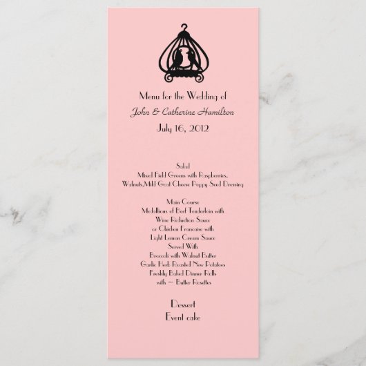 Menu Tabblad Chic Pink en Black Wedding (Voorkant)