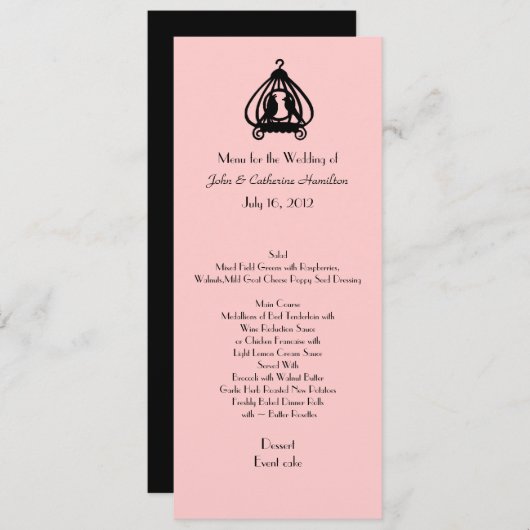 Menu Tabblad Chic Pink en Black Wedding (Voorkant / Achterkant)