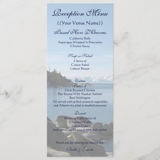Menu Tahoe Reception (Voorkant)
