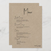 Menu Tan linen Simple Black Script Weddenschap Kaart (Voorkant / Achterkant)
