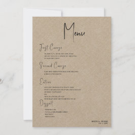 Menu Tan linen Simple Black Script Weddenschap Kaart