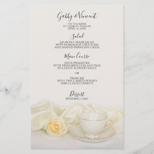 Menu Tea Cup en White Rose Wedding Menu (Voorkant)