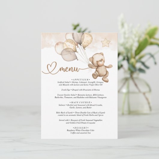 Menu Teddy Bear Baby Baby shower (Staand voorkant)