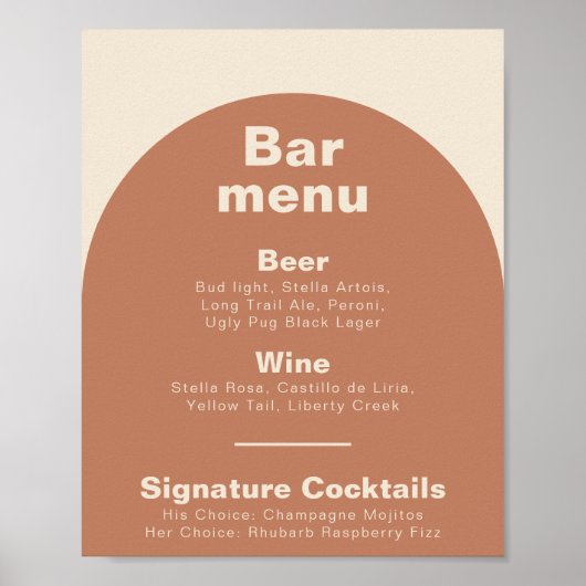 Menu Terracotta Minimalist Formal Wedding Bar Poster (Voorkant)