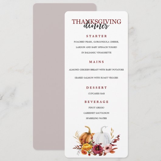 Menu Thanksgiving Elegant Dinner Party (Voorkant / Achterkant)