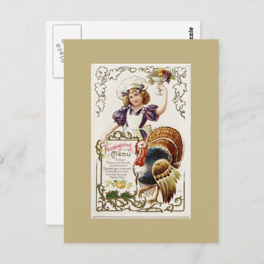  menu Thanksgiving en Girl Briefkaart (Voorkant / Achterkant)