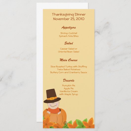 Menu Thanksgiving Turkey Day Gepersonaliseerd Kaart (Voorkant / Achterkant)