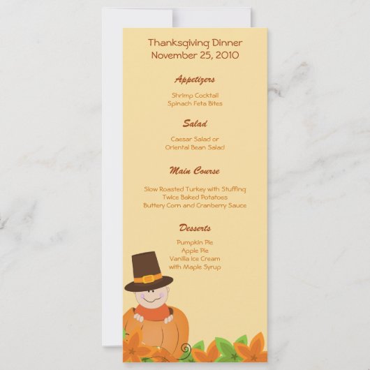 Menu Thanksgiving Turkey Day Gepersonaliseerd Kaart (Voorkant)