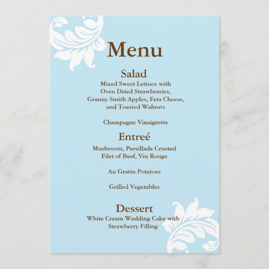 Menu Tiffany Damask Wedding (Voorkant)