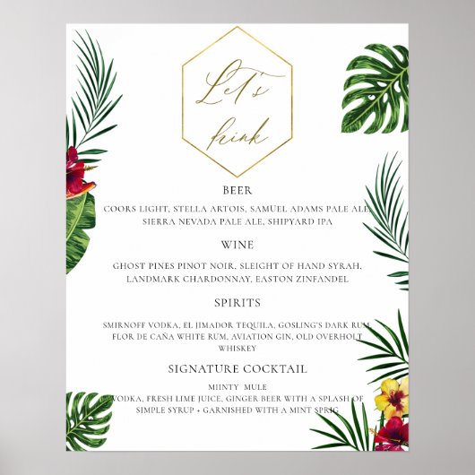 Menu Tropical Wedding Bar Poster (Voorkant)