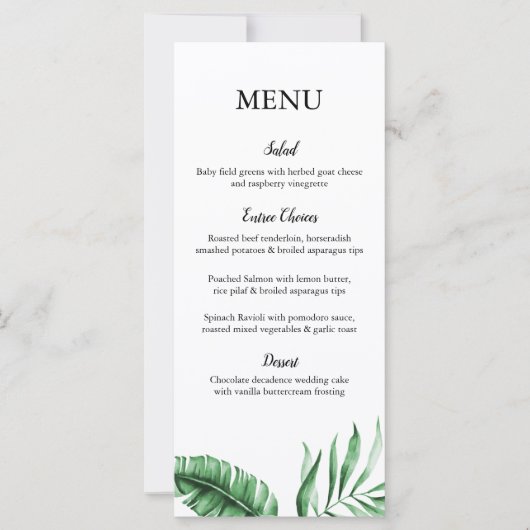 Menu Tropisch groen palm Leaf Wedding/Event (Voorkant)