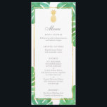 Menu Tropische anananas Gold en groene bruiloft<br><div class="desc">Tropische anananassenmenukaarten,  onderdeel van ons tropische collectie van ananassenbruiloft. Met groene waterverf tropische bladeren op de achtergrond met faux goudfolie accenten. Gebruik het gereedschap "aanpassen" / "personaliseren" om de tekstgrootte en plaatsing aan te passen!</div>