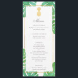Menu Tropische anananas Gold en groene bruiloft<br><div class="desc">Tropische anananassenmenukaarten,  onderdeel van ons tropische collectie van ananassenbruiloft. Met groene waterverf tropische bladeren op de achtergrond met faux goudfolie accenten. Gebruik het gereedschap "aanpassen" / "personaliseren" om de tekstgrootte en plaatsing aan te passen!</div>