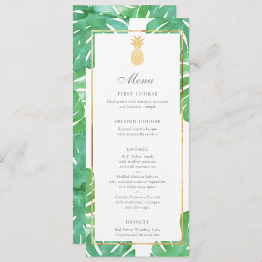 Menu Tropische anananas Gold en groene bruiloft (Voorkant / Achterkant)