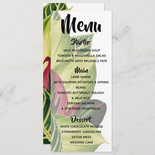 Menu Tropische bladeren (Voorkant / Achterkant)