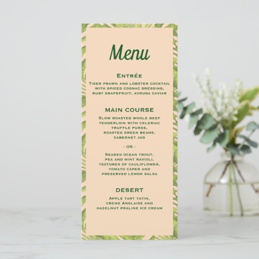 Menu Tropische groene en Blush Wedding (Staand voorkant)