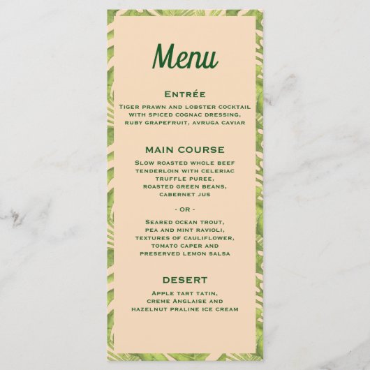 Menu Tropische groene en Blush Wedding (Voorkant)