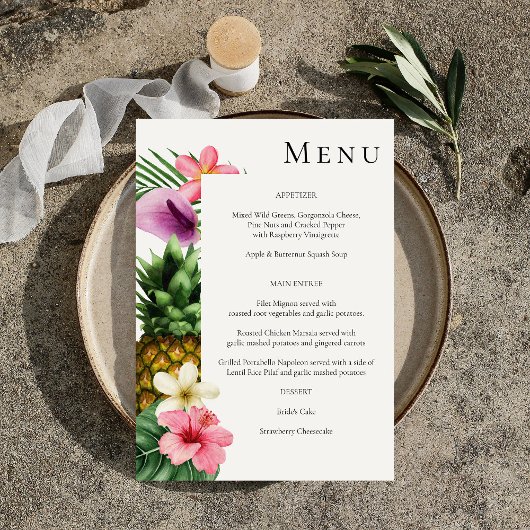 Menu Tropische Hawaiian Floral - Wit Kaart