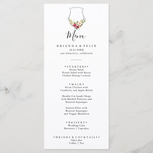 Menu Tropische kleurstofrust Floral Dinner (Voorkant)