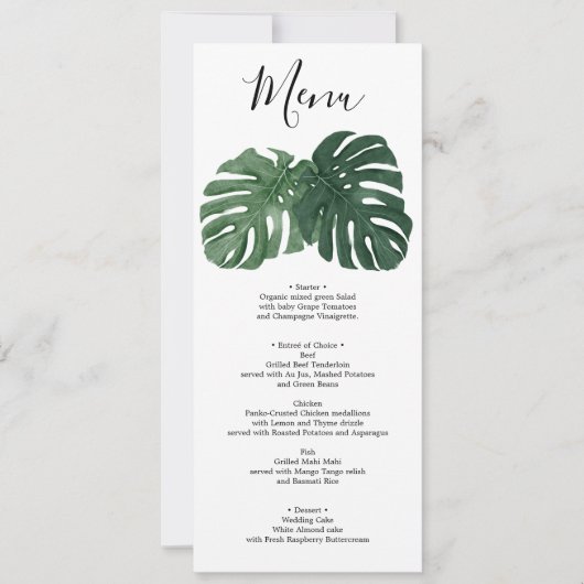 Menu Tropische Monstera Wedding en Dank u Kaart (Voorkant)