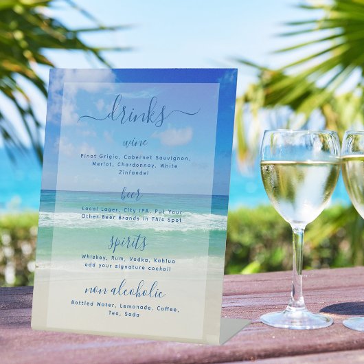 Menu Tropische oceaangolven Photo Beach Bar Drinke Reclamebord Met Voetstuk