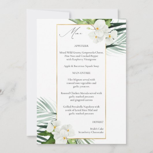 Menu Tropische palm en witte flora Kaart (Voorkant)