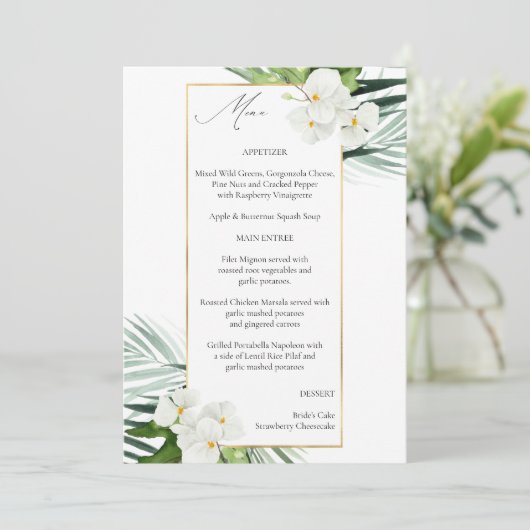 Menu Tropische palm en witte flora Kaart (Staand voorkant)