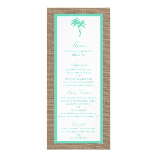 Menu Tropische palmbomen strandbruiloft (Voorkant)