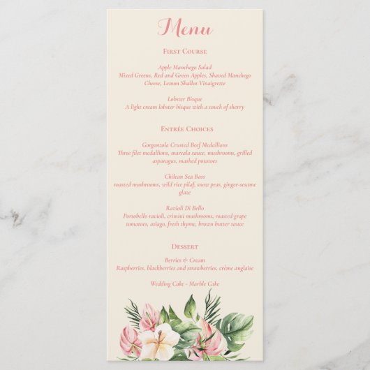 Menu Tropische Plumeria & Flamingo Lily (Voorkant)