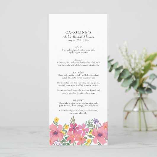 Menu Tropische roze Floral Aloha (Staand voorkant)
