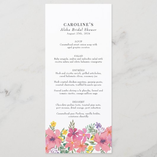 Menu Tropische roze Floral Aloha (Voorkant)