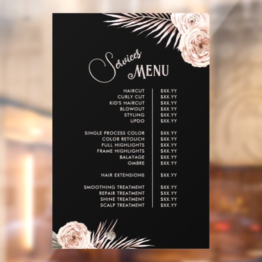 Menu Tropische Rozen Services Raamsticker (Vel 2)