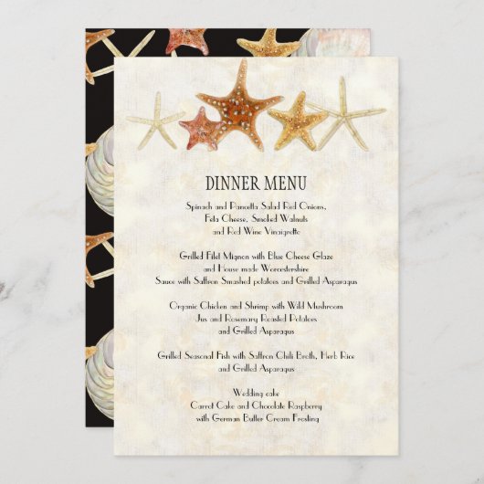 Menu Tropische strandschaal Zeester Nautilus Zomer (Voorkant / Achterkant)