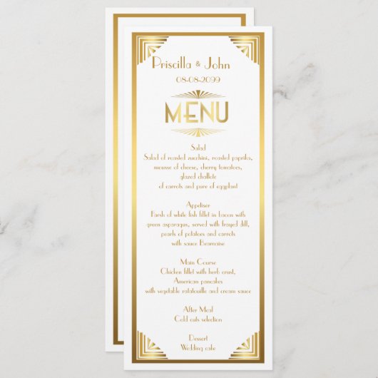 Menu Trouwen, menu vergadering, grote Gatsby, wit, (Voorkant / Achterkant)