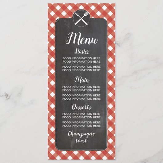 Menu Trouwkaarten Red Gingham Chalk BBQ (Voorkant)