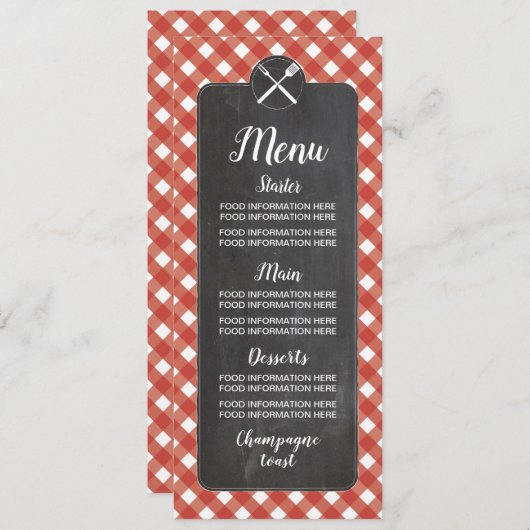 Menu Trouwkaarten Red Gingham Chalk BBQ (Voorkant / Achterkant)