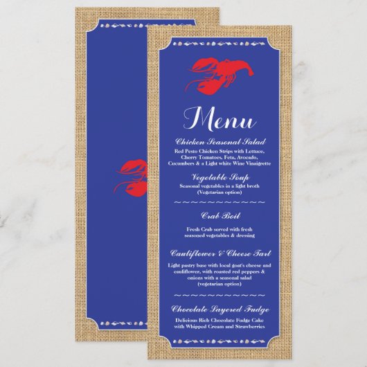 Menu Trouwreceptie Kreeft Koken Kreeft Strand Kaart (Voorkant / Achterkant)