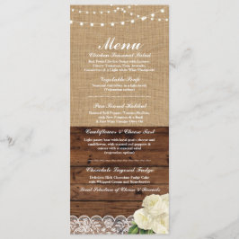 Menu Trouwreceptie Roos Burlap Hout Kant Kaart