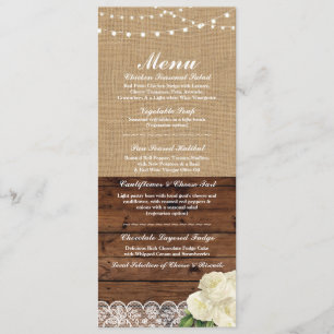 Menu Trouwreceptie Roos Burlap Hout Kant Kaart