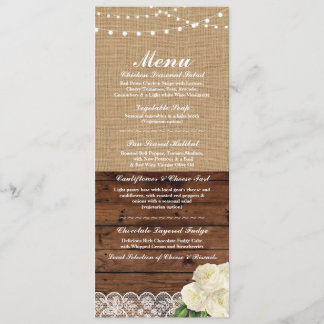 Menu Trouwreceptie Roos Burlap Hout Kant Kaart